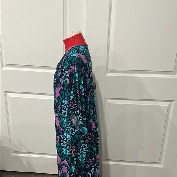 Joan Rivers Blue Purple Resort Wear Vacation V-Neck Dolman Caftan Dress Size 1XP - Picture 4 of 8